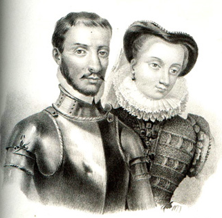 Louis de Gonzague et Henriette de Clèves - Lithographie du XIXe siècle